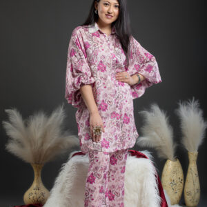 Pink Floral Printed Chinon Co-ord Set