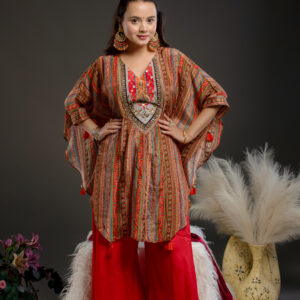 Red Print Kaftan Crop