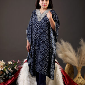 Reyon Navy Blue Printed Kaftan Pants