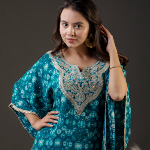 Reyon Blue Printed Kaftan Pants