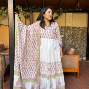 Purple Floral Mirror Anarkali Set