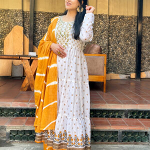 Yellow Floral Paisley Embroidered Anarkali Set